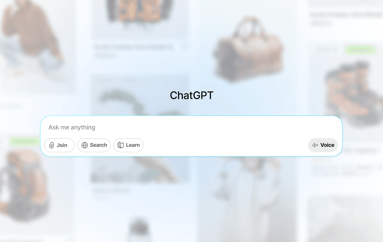 grafik mit gpt hut input und unscharfen Produkten im Hintergrund