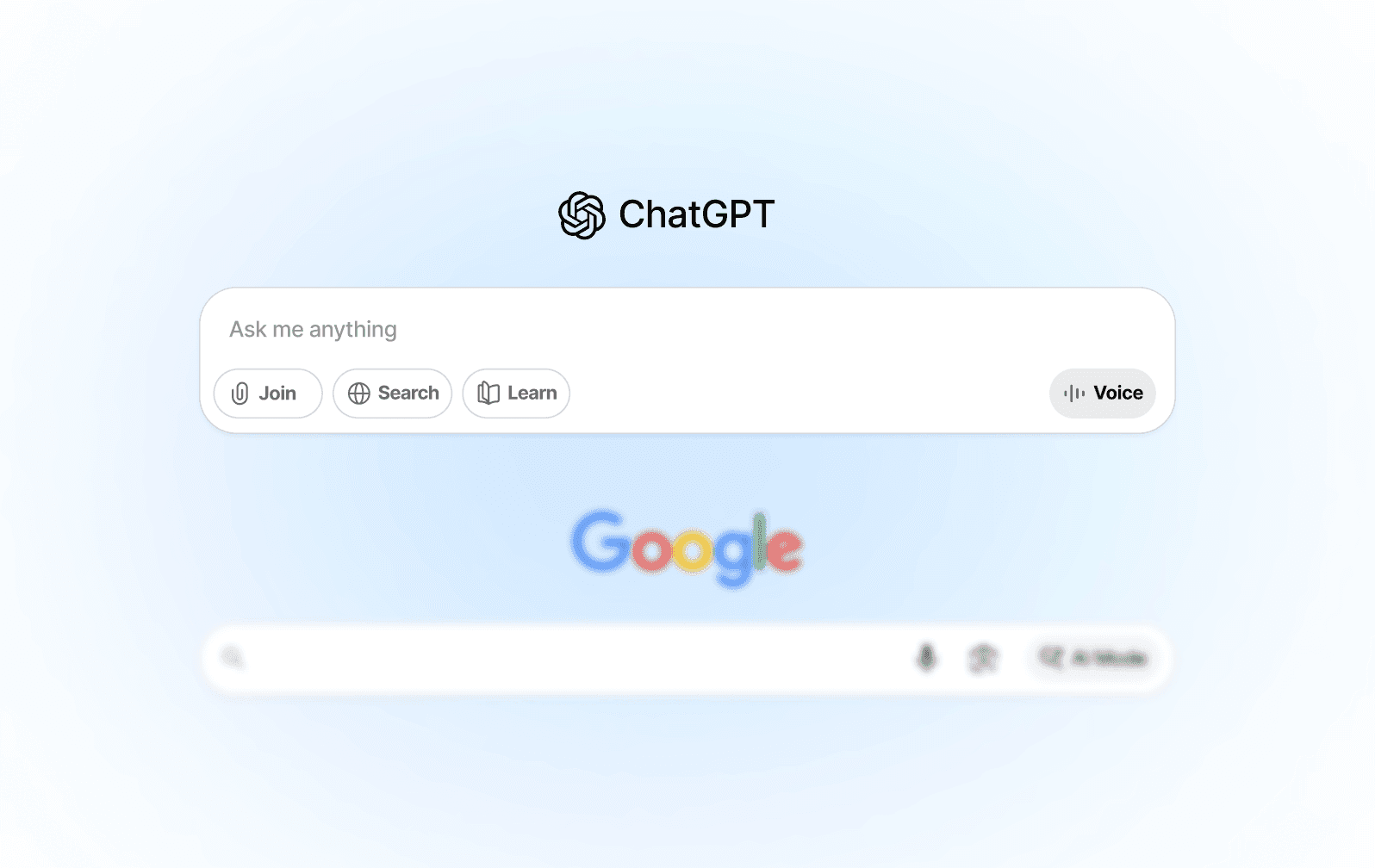 die Grafik zeigt ChatGPT und Google-Sucheingabe nebeneinander